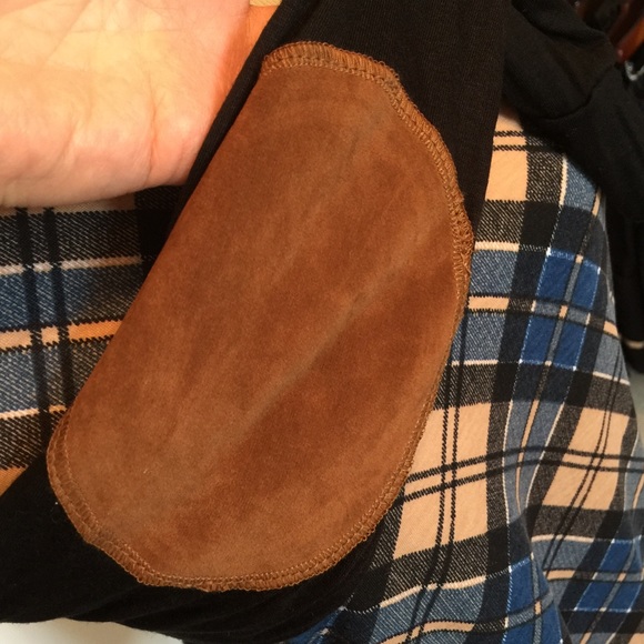 LAST ONE Blue Plaid Faux suede long sleeve top - Picture 4 of 4