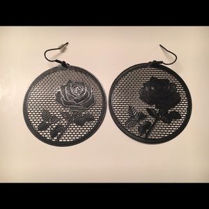 Black Metal Rose Earrings