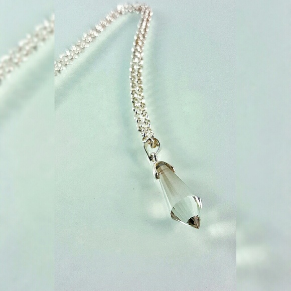 Smoke Gray Glass Crystal Point Pendant Necklace