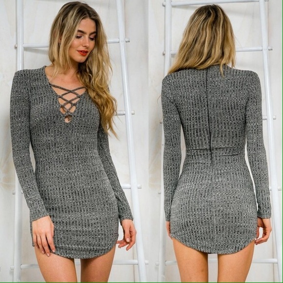 Lace up tight bodycon mini dress
