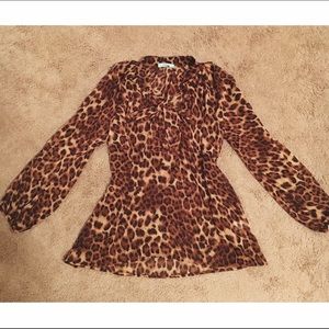 Leopard / Cheetah Print Sheer Blouse with Bow