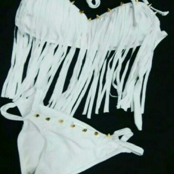 Fringe Bandeau Top And River Bottem Bikini set