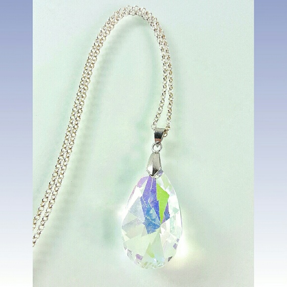 Large AB Crystal Teardrop Pendant Necklace