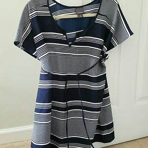 Maternity striped dressy top, with tie belt