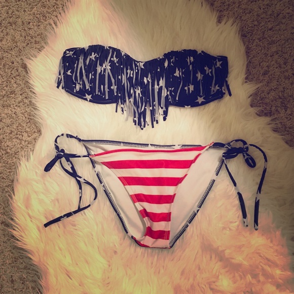 4th of July fringe bikini set