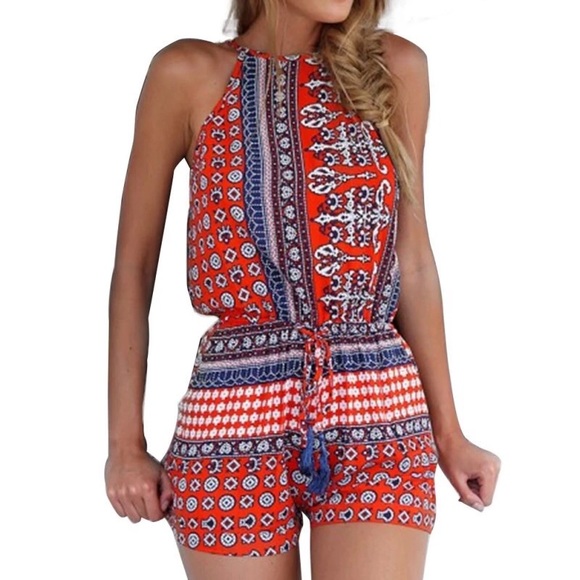 Last 1 Boho MIXED PRINT TASSEL ROMPER - Picture 2 of 3