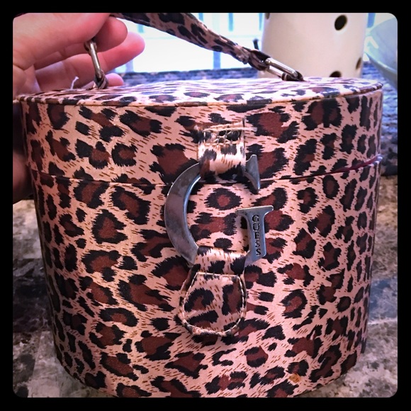 Guess brand round makeup box with mirror