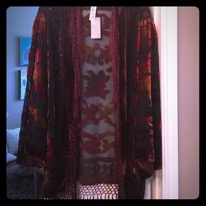 Chicos velvet burnout fringe kimono