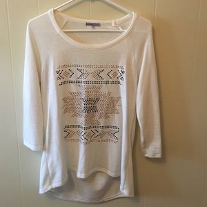 White 3/4 sleeve top with a partial open back!