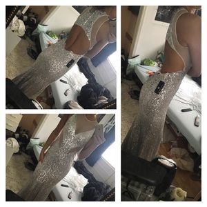 Silver sequin prom dress