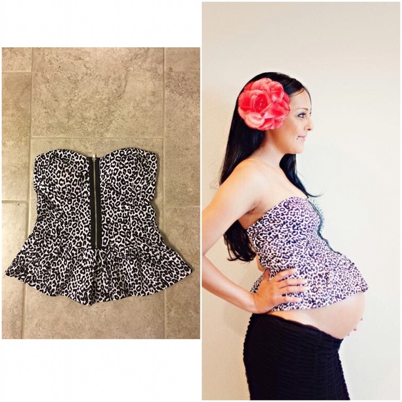 Strapless Open Back Leopard Print Blouse - image 1