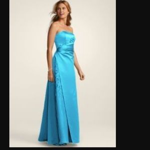 BEADED STRAPLESS ORGANZA GOWN IN NAVY