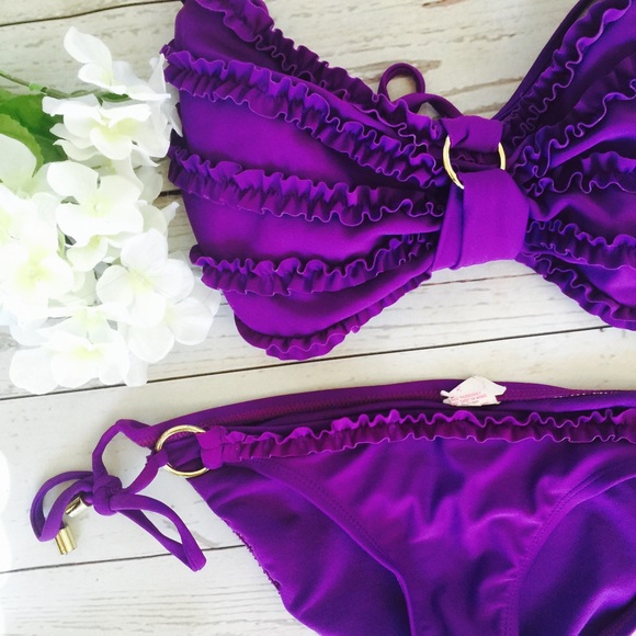 Purple ruffled bathing suit