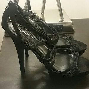F21 Black Faux Suede Netted Heels