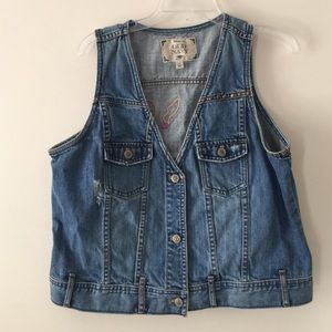 Denim Distressed Embroidered Vest size XL
