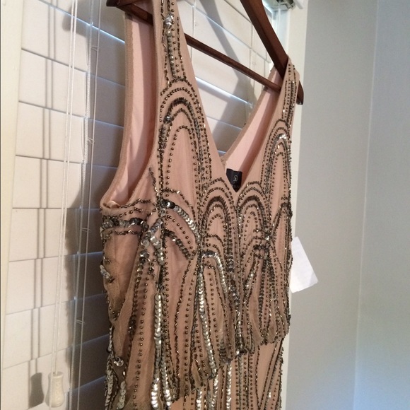 Adriana Papell Long Embellished Gown in Taupe/Pink