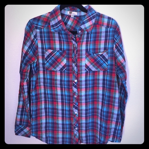 KUT long sleeve plaid button down
