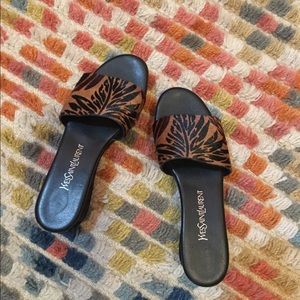 Yves Saint Laurent Pony Hair Platform Slides Yves Saint Laurent Pony Hair Platform Slides