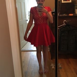 Red lace fit and flare prom/homecoming dress