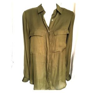 Zara XS Green Silky Dress Shirt
