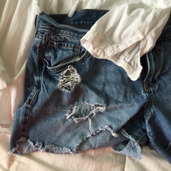 Distressed jean shorts