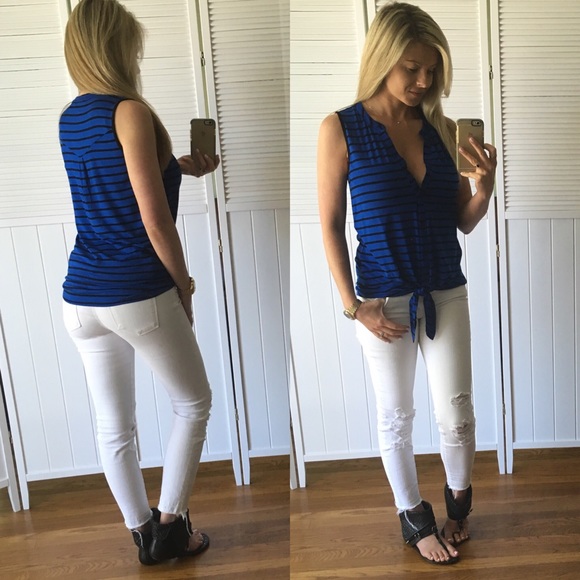 SOLD▪️Striped Tie Front Button-down - Picture 3 of 4