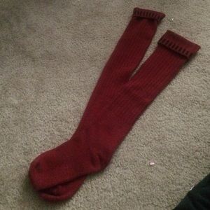 SALE: Burgundy knee high socks w/ black accents