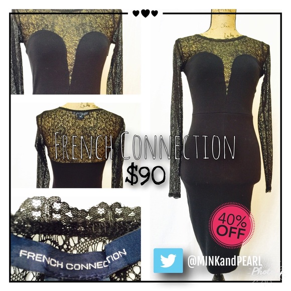 FRENCH CONNECTION | Black Lace Long Sleeve | XS-S