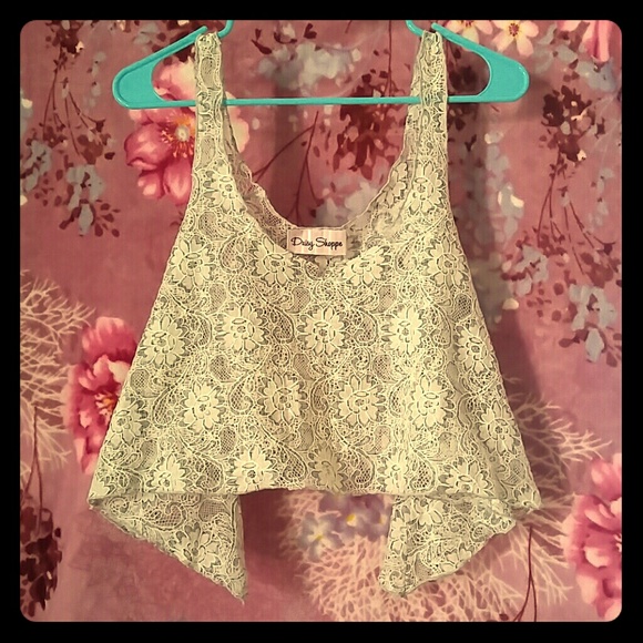 Daisy Shoppe light gray floral lace crop top
