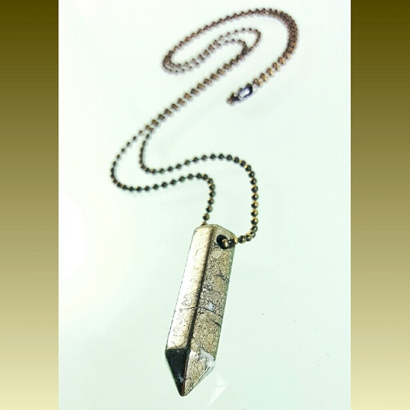 Pyrite Bullet Spike Crystal/Antique Brass Necklace
