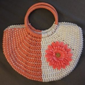 Orange and white color blocking purse