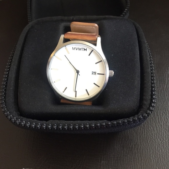 MVMT Watch with tan leather band