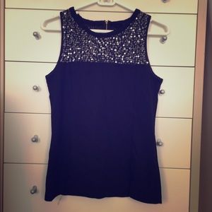 Black lace and sequin sleeveless top