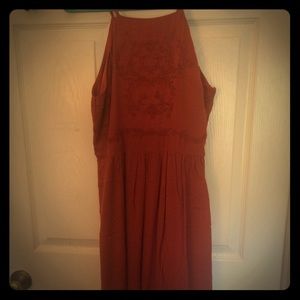 Dark orange embroidered midi dress