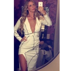 NYE Deep V, asymmetric side-slit dress