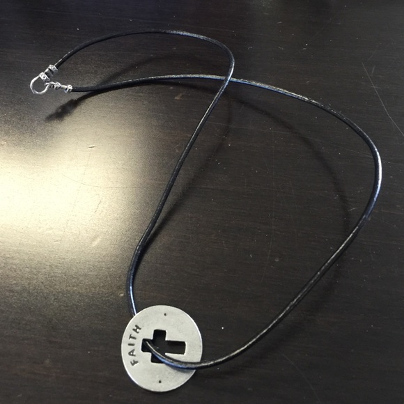 Faith charm on leather necklace