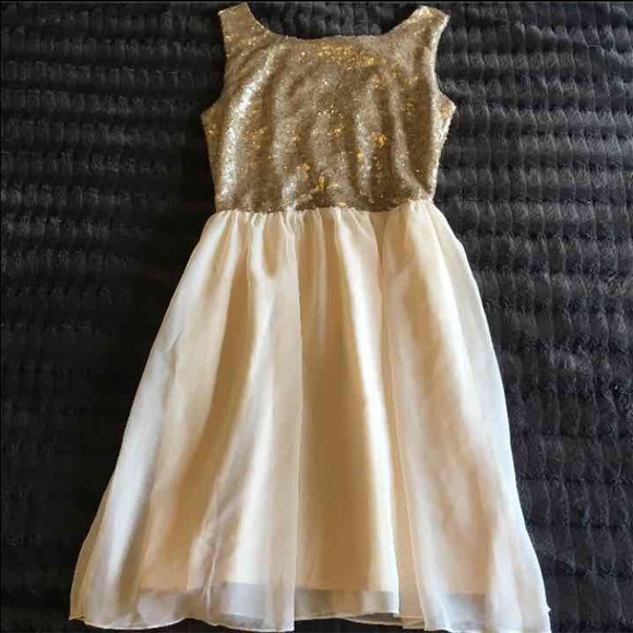 Gold sparkle/cream Skater Dress