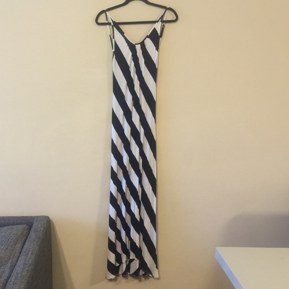 Stunning Open Back Black White Striped Maxi Dress