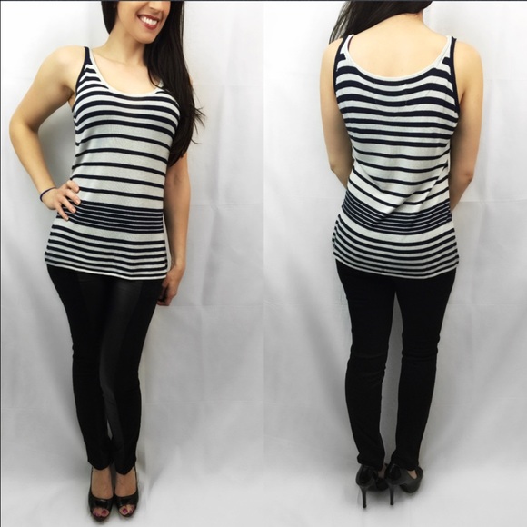 🆕 Light Grey and Black Strip Knit Tank Top - Picture 3 of 4