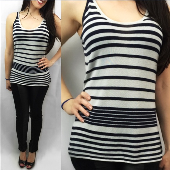 ValMarie Boutique Tops - 🆕 Light Grey and Black Strip Knit Tank Top