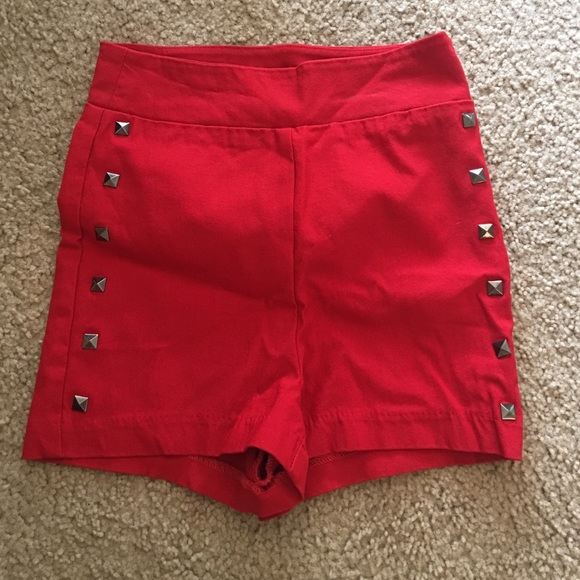 Red high waisted shorts