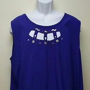 Endearing 1pc Blueish Purple blouse w/gold rhinestones by S & S Collections