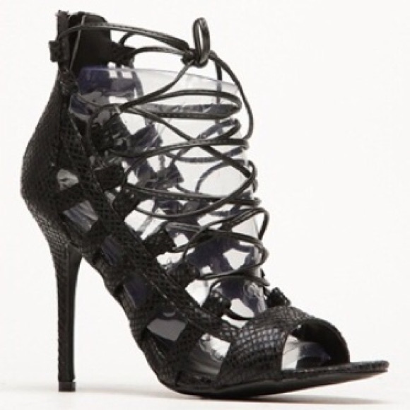 Wild Diva Lounge Black Snake Corset Stiletto Heel