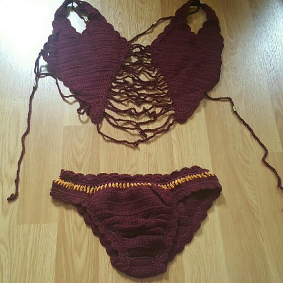 Maroon Crochet Bikini - Picture 2 of 4