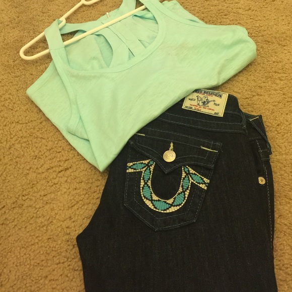 True Religion Turquoise Stitched Skinny Jean - Picture 1 of 4