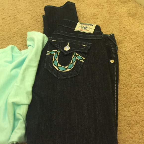 True Religion Turquoise Stitched Skinny Jean - Picture 2 of 4