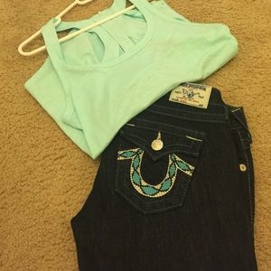 True Religion Turquoise Stitched Skinny Jean
