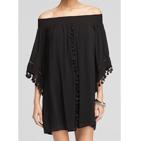 Aqua off the shoulder dress from Bloomingdales