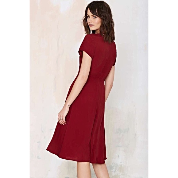 Nasty Gal Burgundy Lace-Up Knee Length Dress - Picture 3 of 3