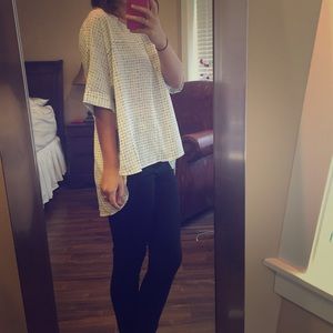 Black and White Long Blouse with Split Back Detail